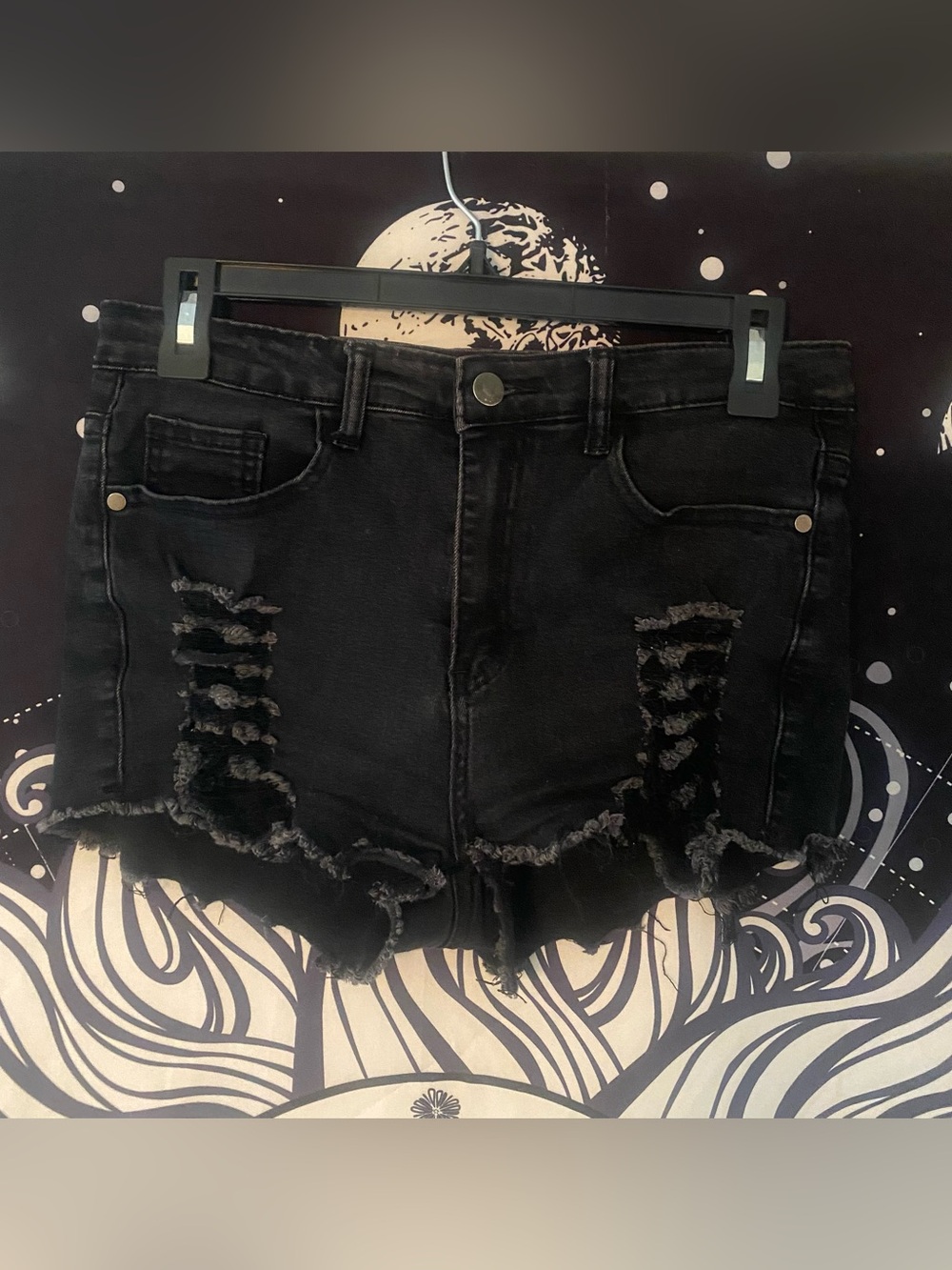 Women’s Black Emo Alt Grunge Ripped & Distressed Denim Style Shorts
